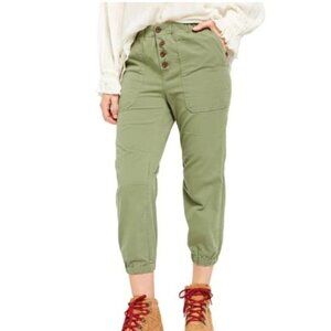 Free People Moss Green Canvas Cadet Button Fly Jogger Chino Pant M